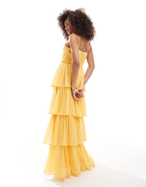 Anaya tiered maxi dress with cut out in marigold