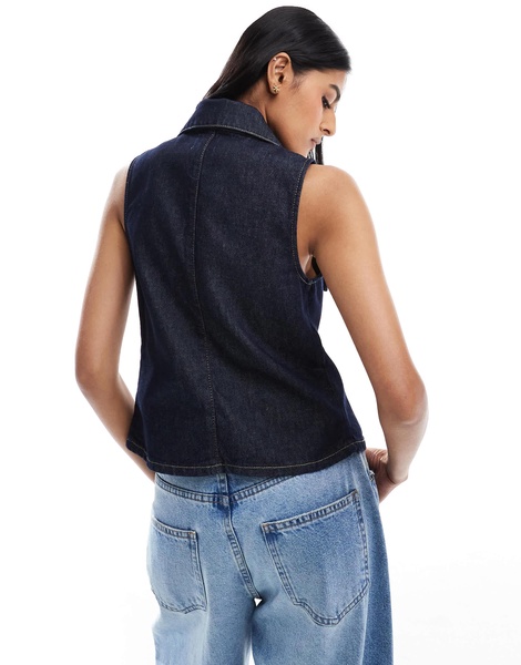 ASOS DESIGN denim wrap front collared shirt in indigo