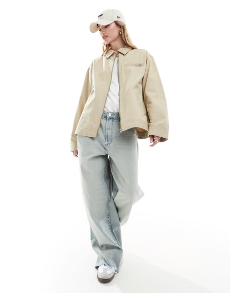ASOS DESIGN twill harrington shacket in stone