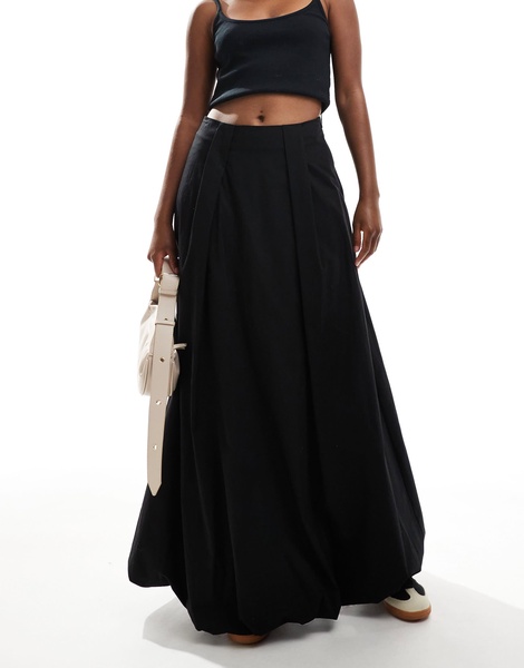 ASOS DESIGN cotton poplin bubble maxi skirt in black