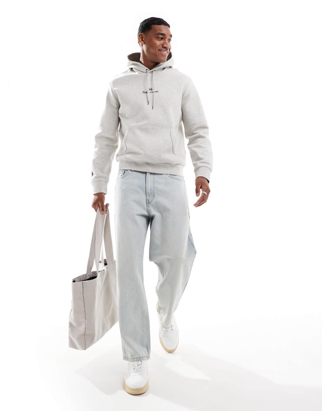 Polo Ralph Lauren central script logo double knit hoodie in gray heather