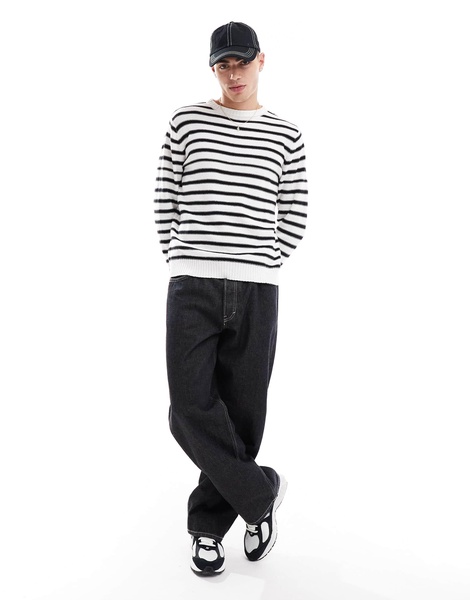 Another Influence striped round neck loose knit sweater in multi