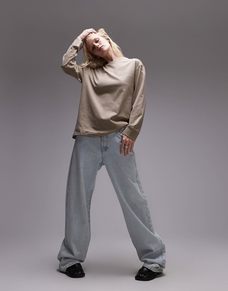 Mango round neck long sleeve T-shirt in beige