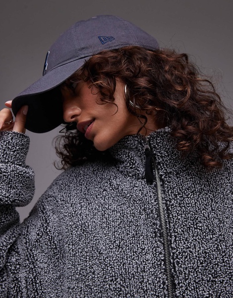 Topshop borg funnel neck zip thru fleece in salt and pepper