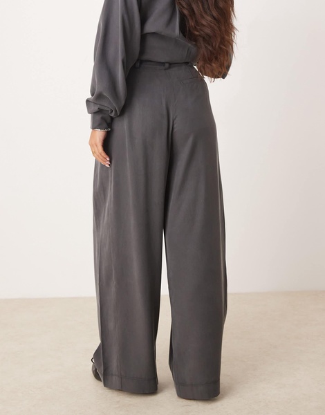 ASOS DESIGN pleated wide leg pants with tie in gray - part of a set