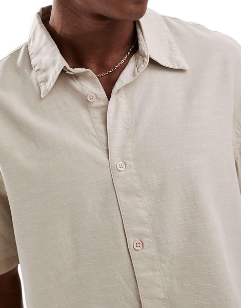 Bershka linen look shirt in sand - part of a set