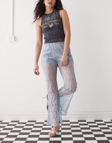 Amy Lynn sheer lace straight leg pants in blue