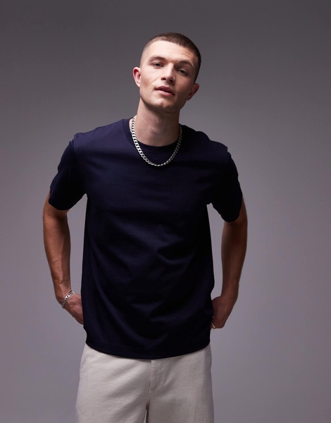 ARKET heavy weight jersey T-shirt in navy blue