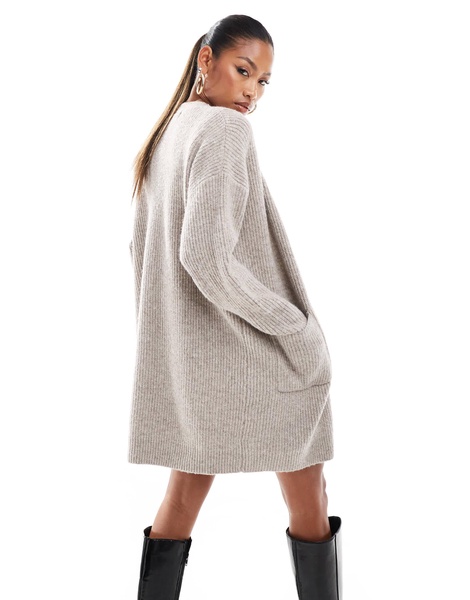 Aria Cove knitted oversized cardigan mini sweater dress in stone