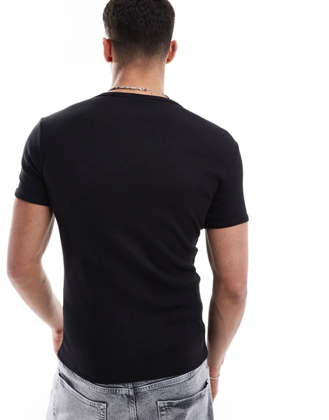 Bershka slim fit ribbed T-shirt in black