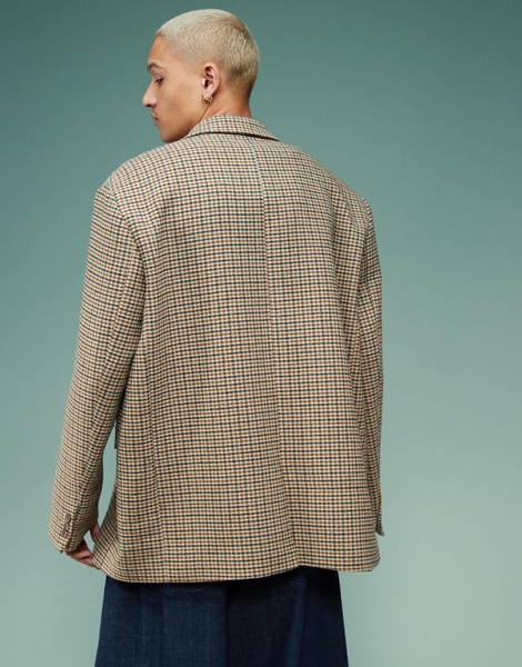 ASOS DESIGN slouchy oversized suit jacket in brown dogtooth plaid