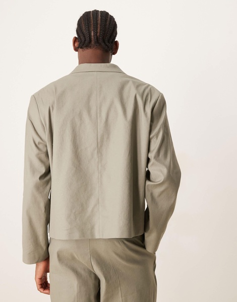 ASOS DESIGN linen mix boxy suit blazer in khaki