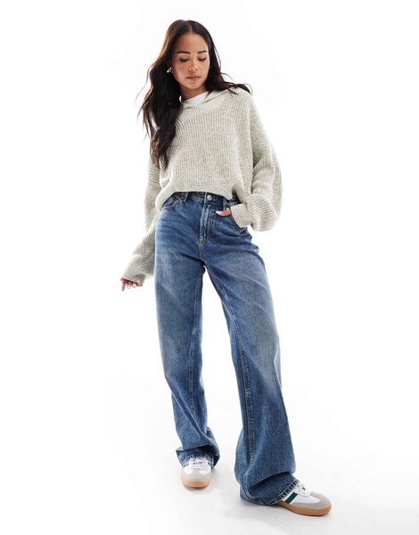 ASOS DESIGN fly collar sweater in neppy yarn in khaki