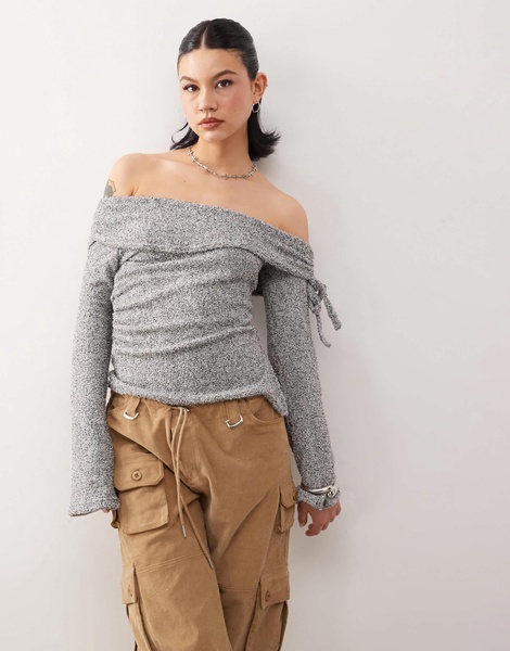 COLLUSION off the shoulder tie side long sleeve top