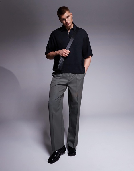 ASOS DESIGN overhead boxy plisse regular shirt in black