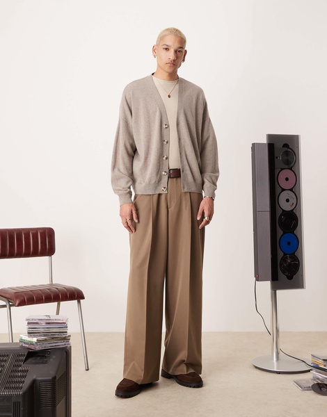 ASOS DESIGN Premium 100% cashmere oversized boxy fit cardigan in taupe