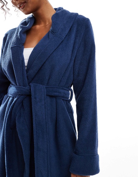 ASOS DESIGN microfleece mini robe in blue with contrast binding
