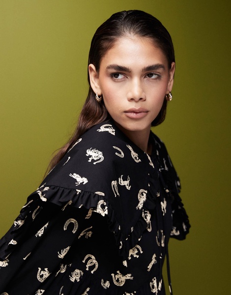 ASOS DESIGN collar detail mini dress in horse print
