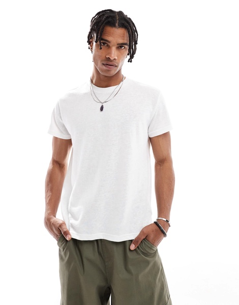 Bershka linen look t-shirt in ecru
