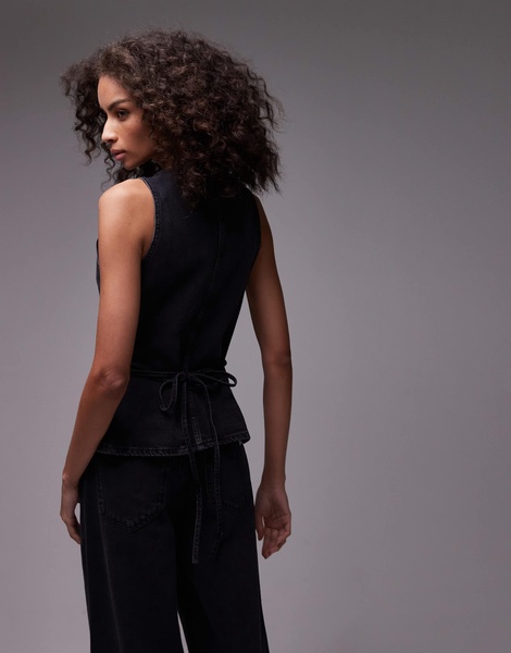 Mango denim tie front vest in black - part of a set