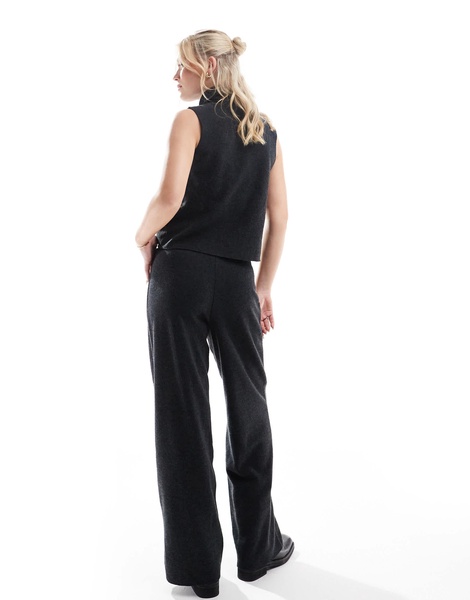 ONLY soft texture wide leg pants in dark gray - part of a set