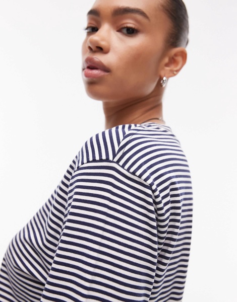 ARKET heavyweight 3/4 sleeve T-shirt in blue and white stripes