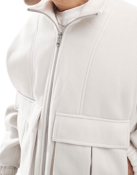 Bershka harrington tailored jacket in ecru