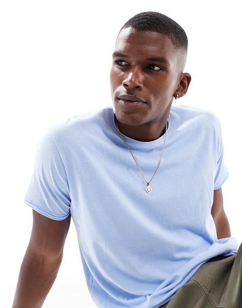 Brave Soul short sleeve T-shirt with raw hem in light blue
