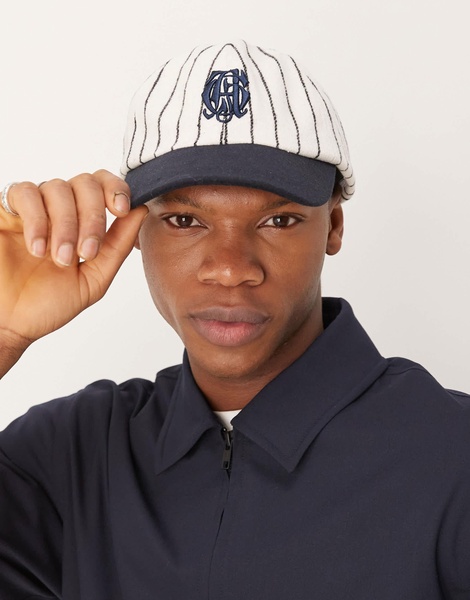 ASOS DESIGN melton baseball stripe cap with monogram embroidery