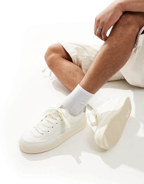 Bershka lace up sneakers with back tab in white