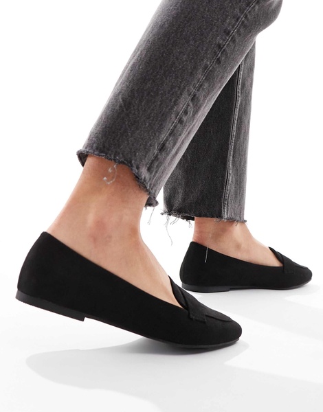 ASOS DESIGN Lilie loafer ballet flats in black suedette