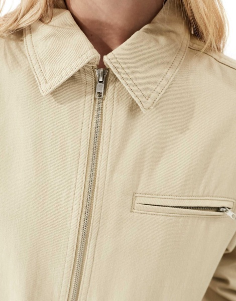 ASOS DESIGN twill harrington shacket in stone