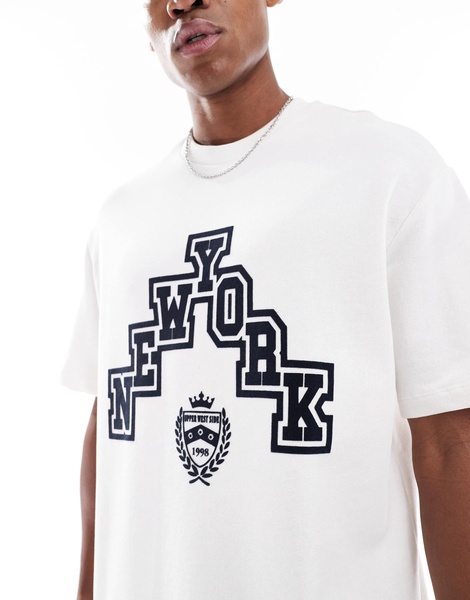 Bershka flock printed t-shirt in white