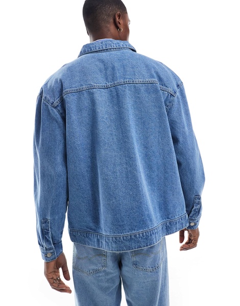 Another Influence zip-up denim shacket in blue