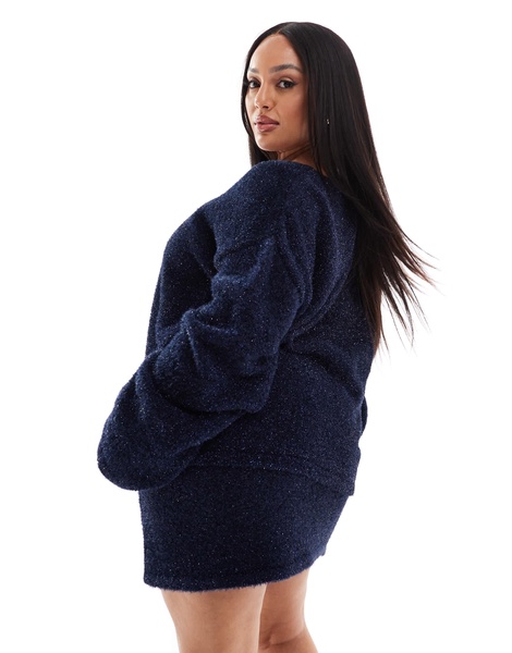 4th & Reckless Plus metallic tinsel V-neck sweater in navy - part of a set
