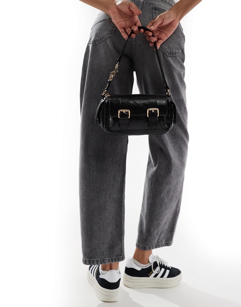 ASOS DESIGN shoulder bag with pockets and hardware detail in black