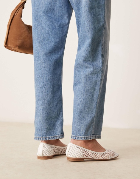 ASOS DESIGN Lagoon weave ballet shoes in white weave