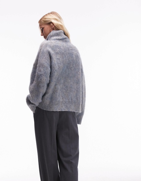 Topshop knitted super fluffy roll neck oversized sweater in multi