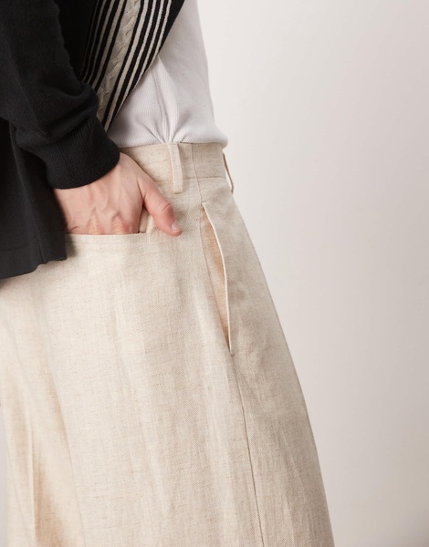 ASOS DESIGN smart linen blend wide leg pants in cream
