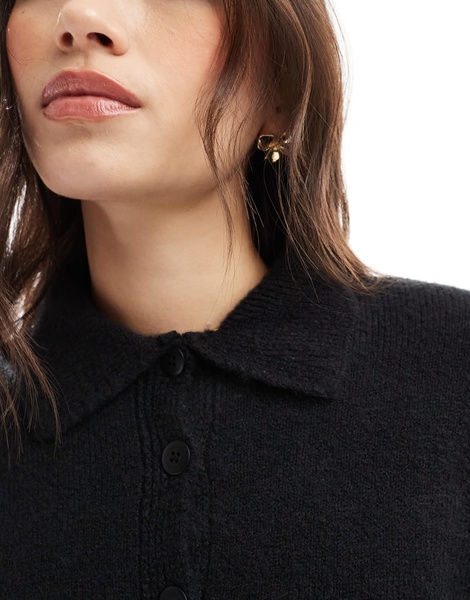 ASOS DESIGN balloon sleeve collared cardigan in black