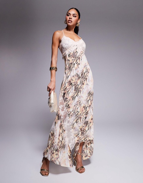 AFRM Vince lace trim cami maxi dress in snake print