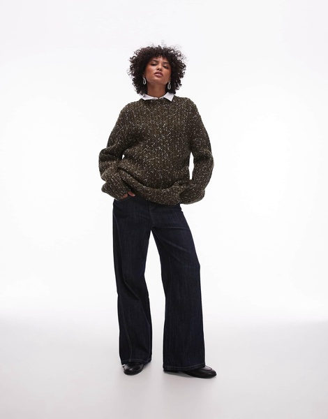 ARKET wool textured two-tone knit sweater in khaki
