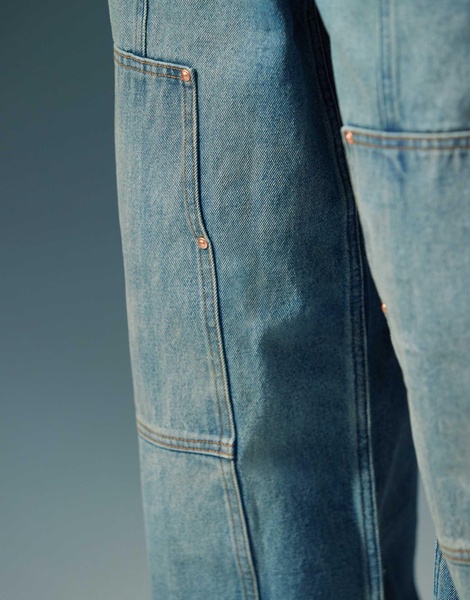 ASOS DESIGN super baggy carpenter jeans with tint in mid wash blue