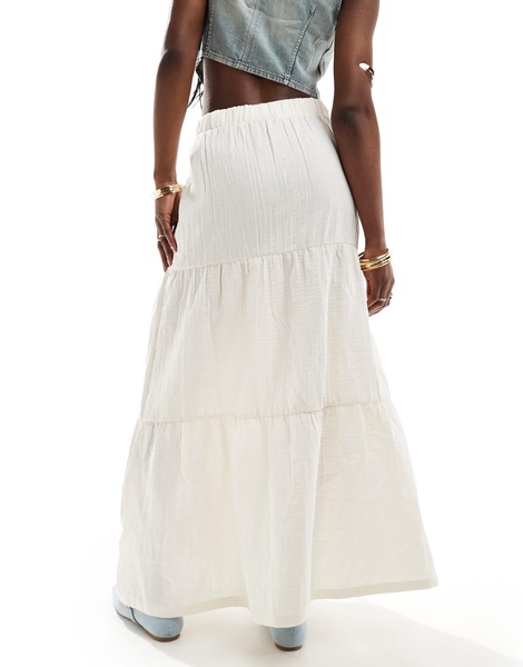 Pieces boho tiered maxi skirt in white