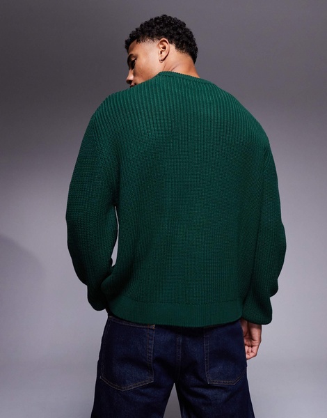 ASOS DESIGN oversized boxy knitted fisherman rib sweater in dark green
