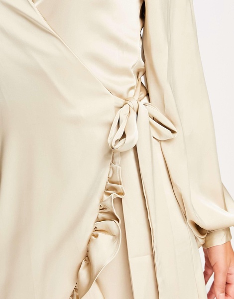 Amy Lynn wrap satin midi dress in champagne