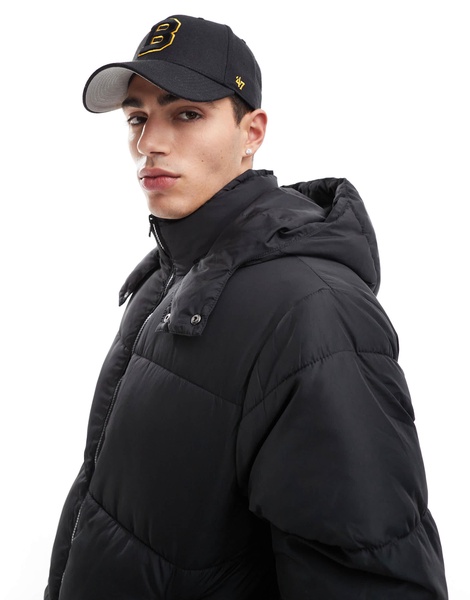 ASOS DESIGN longline puffer jacket with hood in black