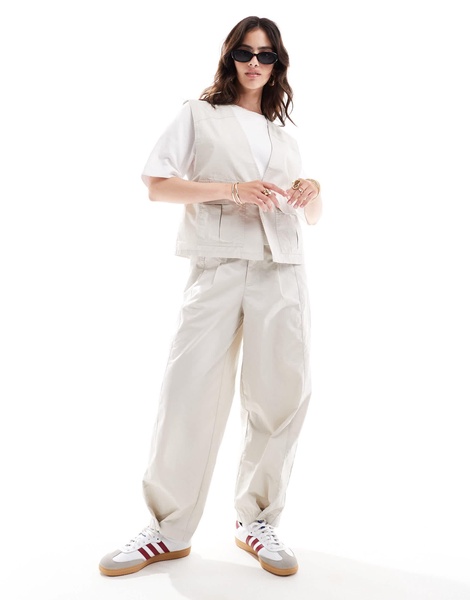ASOS DESIGN tapered pants with tab hem detail in stone - part of a set