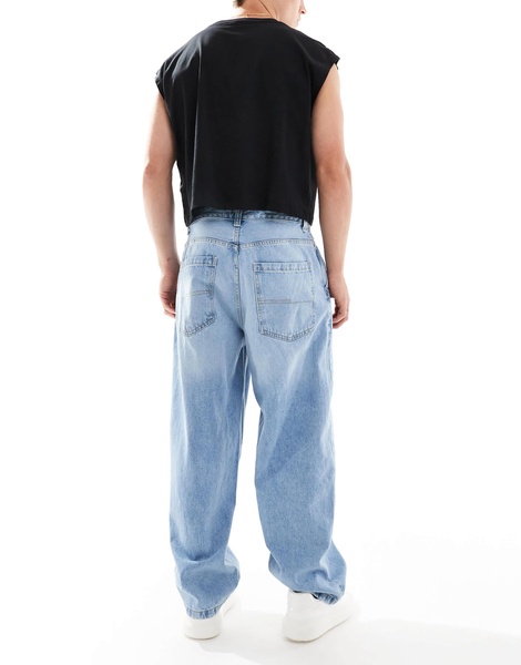 Bershka balloon fit jeans in vintage blue