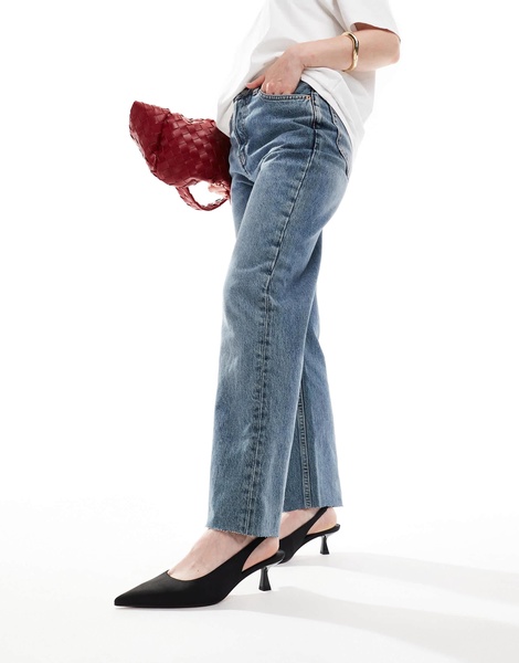 ASOS DESIGN Wide Fit Stroll slingback kitten heeled shoes in black
